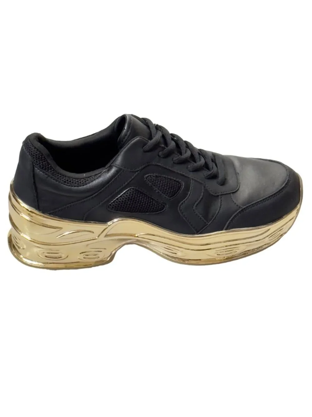 CAPE ROBBIN Attitude C Womens Shoes Black Faux Leather Sneakers Gold-tone Size 9